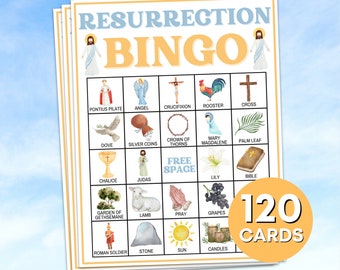 120 Resurrection Bingo Cards Printable Game, Easter Sunday Bible Bingo Game, Easter Christian Religious Bingo Board Activity Church Game B39