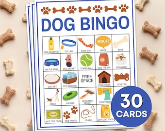 30 Dog Bingo Cards Printable Game, Puppy Dog Bingo Cards Game, Dog Birthday Party Bingo Game, Dog Lover Bingo Boards Classroom Activity B66