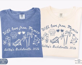 Mexico Bachelorette Comfort Colors® Shirt, Personalized Bach Party Shirt Favor, Matching Beach Vacation T-Shirt, Tropical Girls Trip Tee