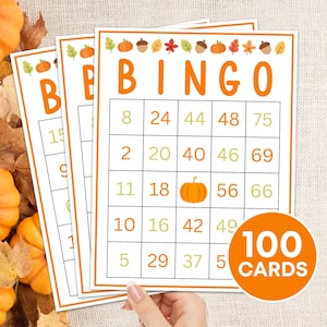 100 Fall Bingo Cards Printable Game, Fall Autumn Bingo Boards, Fall Bingo Game Activity for Kids, Fall Numbers Bingo Classroom Activity Game