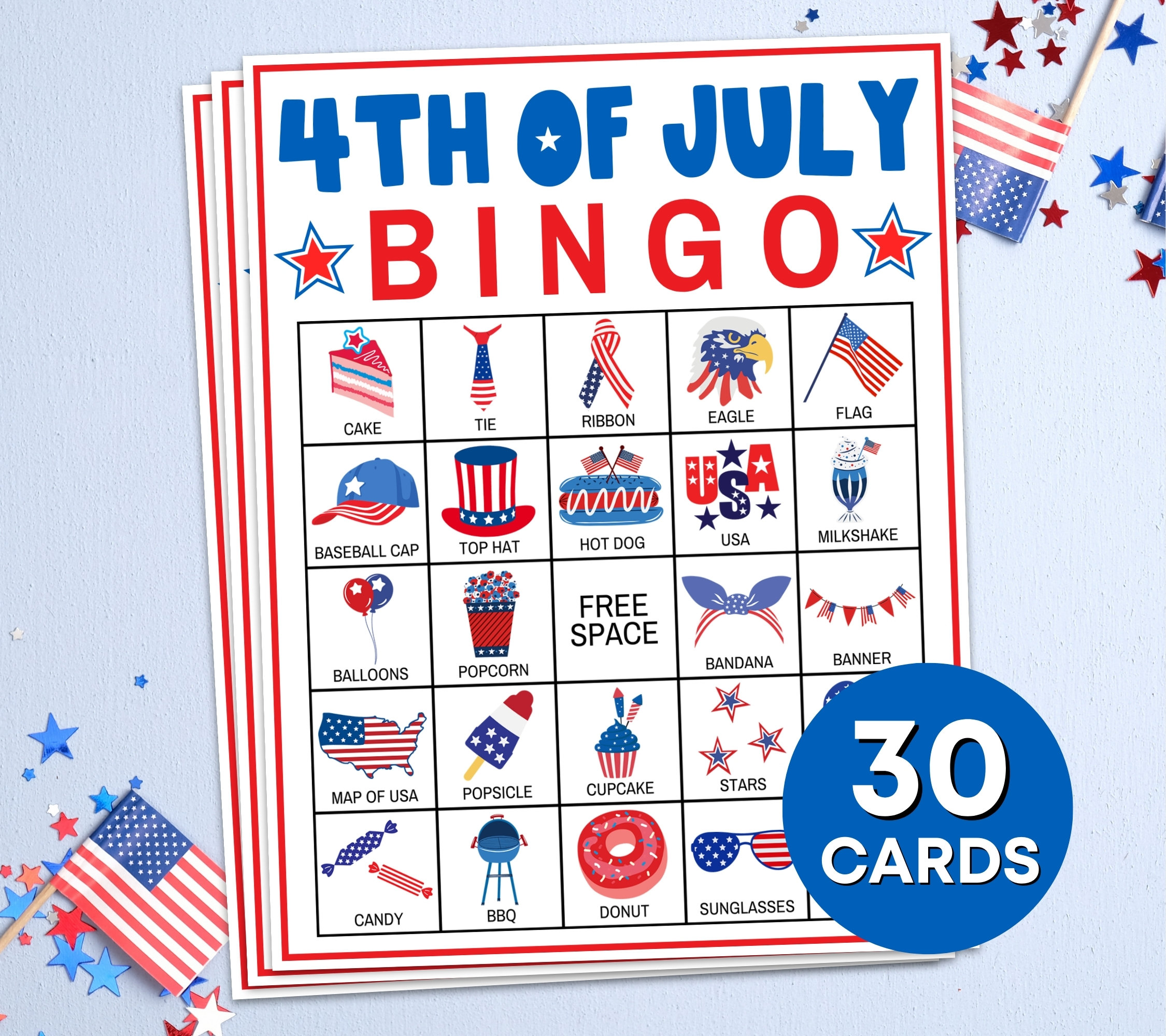 30 Fourth of July Bingo Cards Printable Game, 4th of July USA ...
