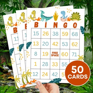 50 Carte Bingo Dinosauri Gioco stampabile, Festa di compleanno di dinosauri per bambini Gioco Bingo per bambini, Tabelloni Bingo per feste a tema Dino Attività per bambini B87