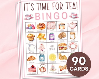 90 Tea Party Bingo Cards Printable Game, Tea Party Bridal Shower Bingo Boards Activity, Tea Party Girls Birthday Activities Bingo Game B16