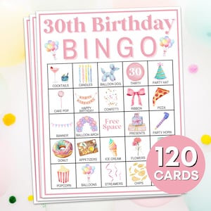 120 30. Geburtstag Bingo Karten Spiel, 30. Geburtstag Party Bingo Brettspiel, Frauen Geburtstagsparty Bingo Spiel Aktivität für Erwachsene B73