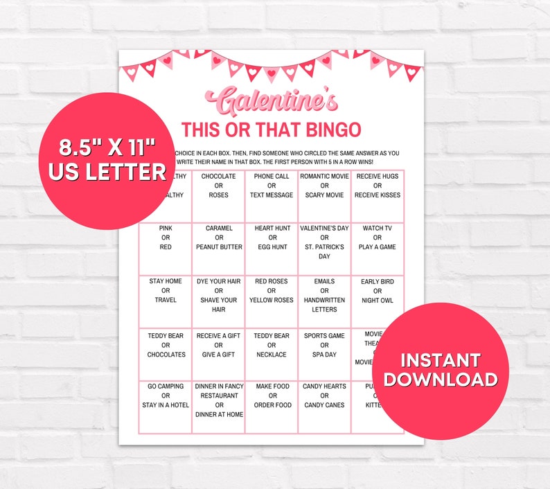 Galentine's Bingo Cards Printable Game, Valentines Day Galentines ...
