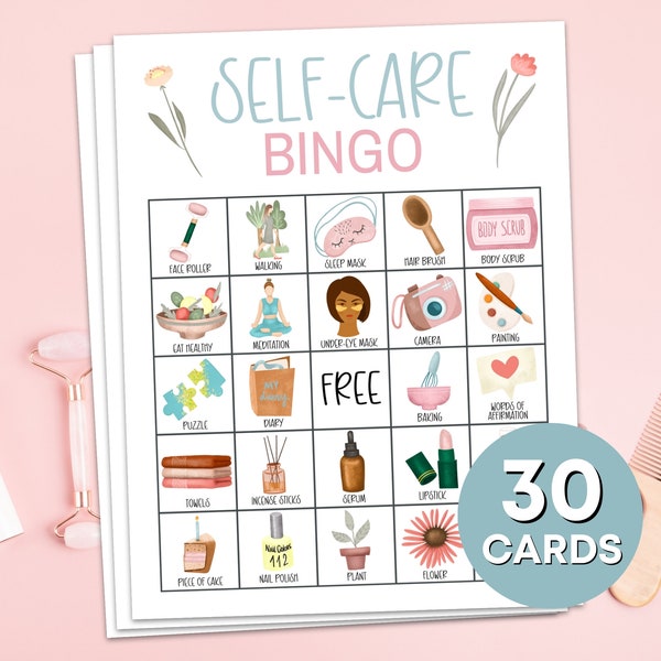 30 Self Care Bingo Game Cards Printable, Selfcare Spa Day Bingo Boards Game Activity Printable, Girls Night Galentines Bingo Activity B3