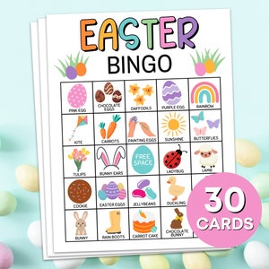 30 Juego imprimible de cartas de bingo de Pascua, Actividad de tableros de bingo de Pascua para niños, Actividad de bingo en el aula de Pascua, Juego para niños imprimible de Pascua B4