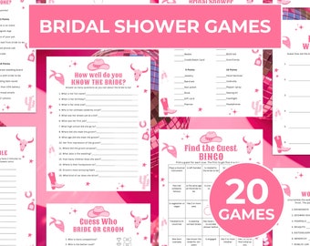 Pink Cowgirl Bridal Shower Games Printable Bundle, Last Rodeo Theme Bridal Shower Activities Bingo Game, Bridal Wedding Shower Game Cowgirl