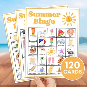 120 Summer Bingo Cards Printable Game, Summer Birthday Party Bingo Game, Summer Vacation Bingo Activity for Kids, Summer Travel Bingo B94