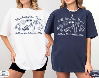 Miami Florida Bachelorette Comfort Colors® Shirt, Personalized Bach Party Shirt, Matching Beach Vacation T-Shirt, Tropical Girls Trip Tee