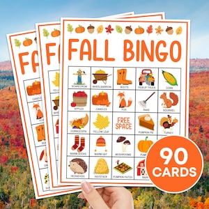 90 Juego imprimible de cartas de bingo de otoño, Tableros de bingo de otoño de otoño, Actividad de juego de bingo de Acción de Gracias de otoño para niños, Actividad de aula de otoño B98