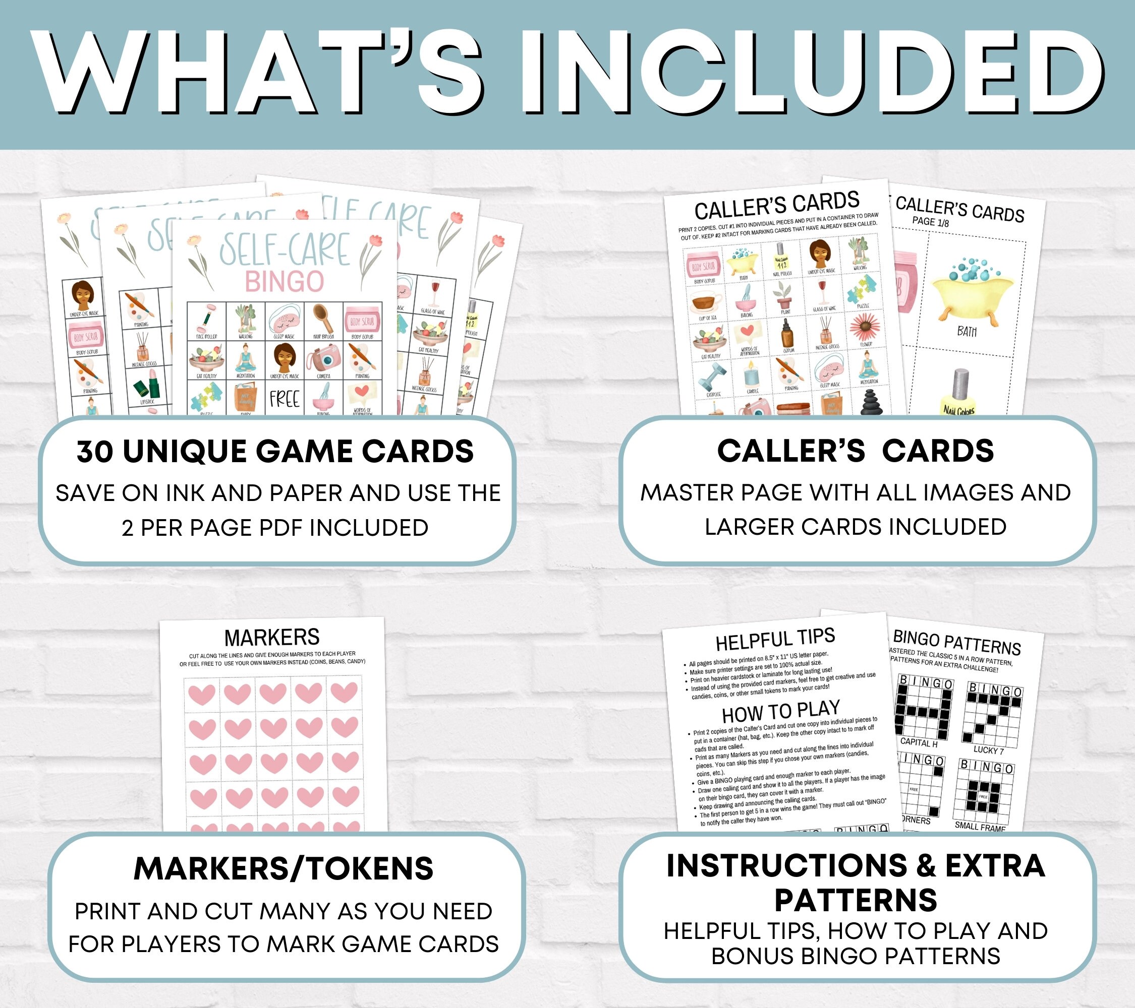 60 self care bingo game cards printable selfcare spa day bingo boards