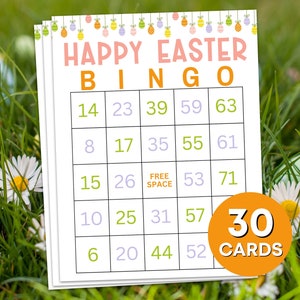 30 Paasbingokaarten Afdrukbaar spel, Paasbingobordenactiviteit voor kinderen, Bingo Paasklasactiviteit, Paasafdrukbaar kinderspel B69