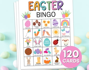 120 Easter Bingo Cards Printable Game, Easter Bingo Boards Activity for Kids, Bingo Easter Classroom Activity, Easter Printable Kids Game B4