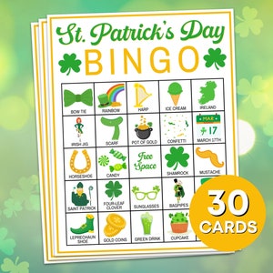 30 St Patricks Day Bingokarten Spiel druckbar, St Patrick Bingo Boards Aktivität, St Patty Bingokarte, St Patrick Kinder Klassenzimmer Aktivität B41