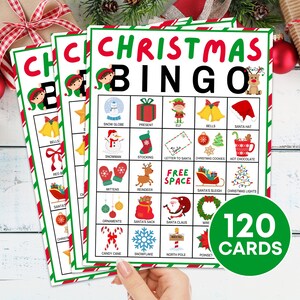 120 cartes de bingo de Noël, jeu imprimable, plateau de bingo de Noël, jeu de bingo pour fête de Noël, bingo de Noël pour enfants, activité de bingo en classe