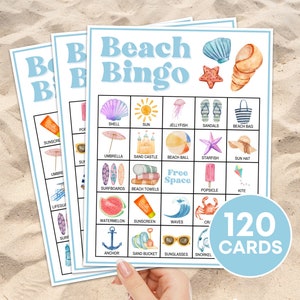 120 Beach Bingo Cards Printable Game, Beach Day Birthday Party Bingo Game, Summer Vacation Bingo Activity for Kids, Beach Travel Bingo B95