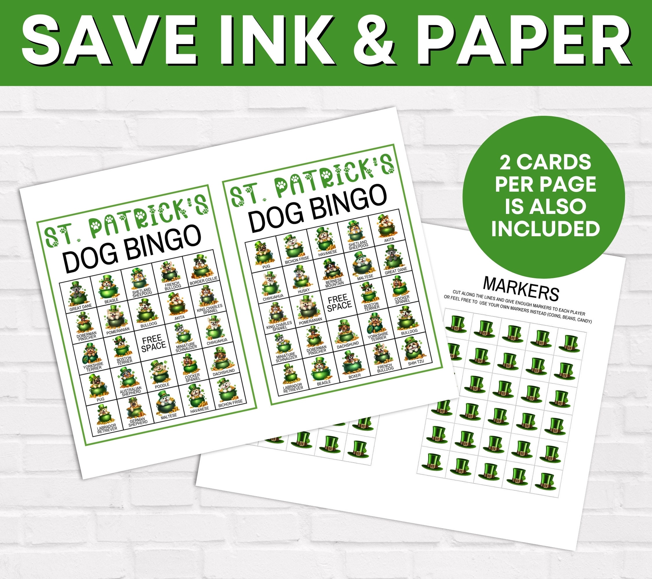 120 St Patricks Day Dog Bingo Cards Game Printable, St Patrick Dog ...