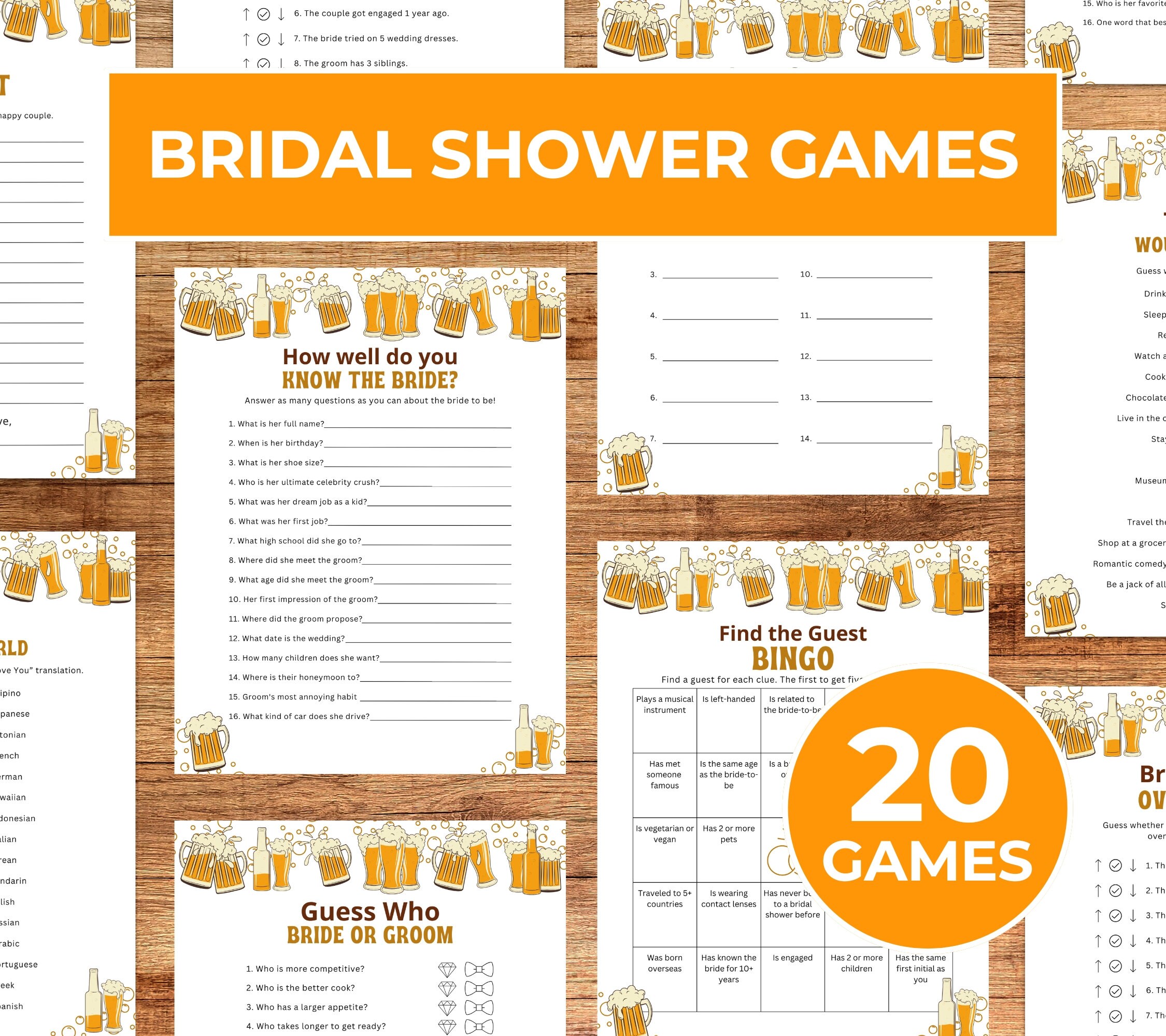 Brewery Bridal Shower Games Printable Bundle, Beer Brewery Bridal Shower Activities Bingo Games,Brewing Bridal Wedding Shower Game Printable