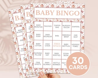 30 Fall Baby Shower Bingo Cards Printable Game, Boho Pumpkin Baby Shower Gift Bingo Activity, Fall Girl Baby Shower Prefilled Present Bingo