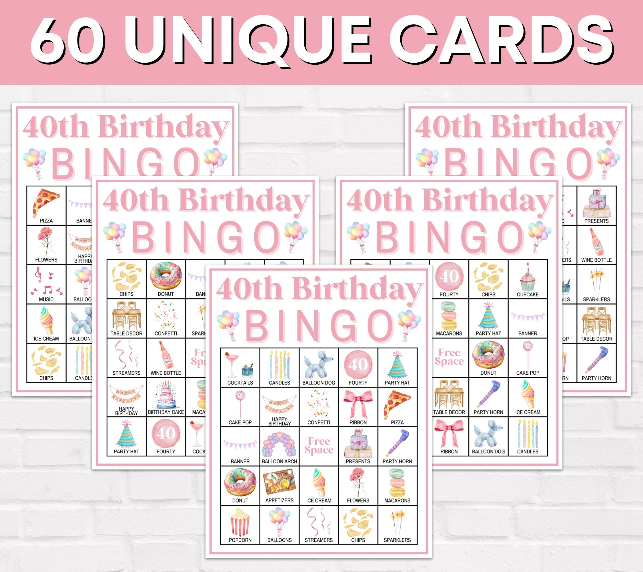Printable Bingo Cards 40th Birthday Party