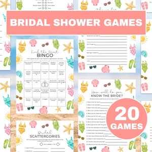 Beach Vacation Bridal Shower Games Printable Bundle, Beach Travel Theme Bridal Shower Activities Game, Travelling Bridal Wedding Shower Game