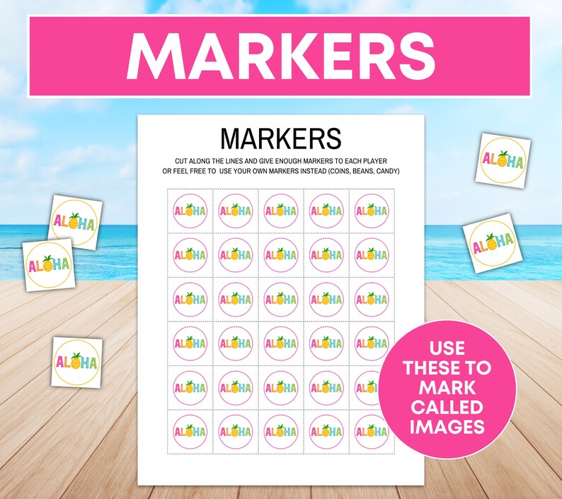 60 Luau Bingo Cards Printable Game, Aloha Hawaiian Birthday Party Bingo ...