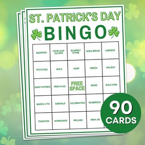 90 St Patricks Day Bingo Cards Game Printable, St Patrick Bingo Board Activity, St Patty Bingo Card, St Patrick Kids Classroom Activity B40