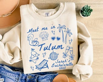 Sudadera de despedida de soltera en Tulum, camiseta personalizada de despedida de soltera en la playa de Tulum, suéter de novia para viaje a México, recuerdo de cuello redondo para despedida de soltera en Tulum