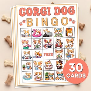 30 Corgis Hund Bingo Karten Spiel, Corgis Hund Liebhaber Bingo Brettspiel, Corgis Hund Geburtstagsparty Bingo Spiel, Corgis Hund Bingo Aktivität B91