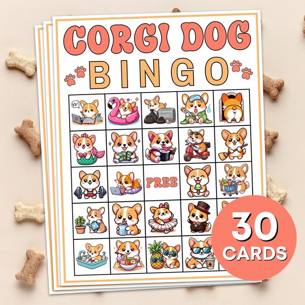30 Corgi Dog Bingo Cards Printable Game, Corgi Dog Lover Bingo Board Game, Corgi Dog Birthday Party Bingo Game, Corgi Dog Bingo Activity B91