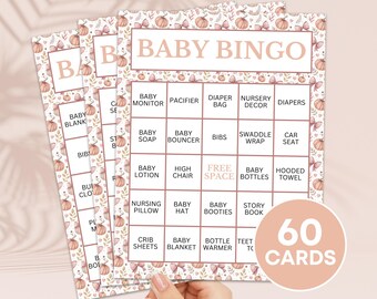 60 Fall Baby Shower Bingo Cards Printable Game, Boho Pumpkin Baby Shower Gift Bingo Activity, Fall Girl Baby Shower Prefilled Present Bingo