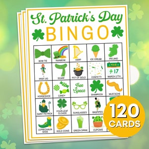 120 St Patricks Day Bingo Cards Game Printable, St Patrick Bingo Board Activity, St Patty Bingo Card, St Patrick Kids Classroom Activity B41