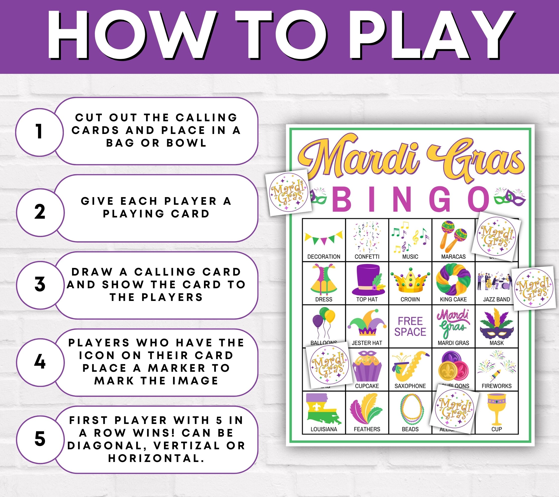 90 Mardi Gras Bingo Cards Printable Game, Mardi Gras Bingo Boards ...