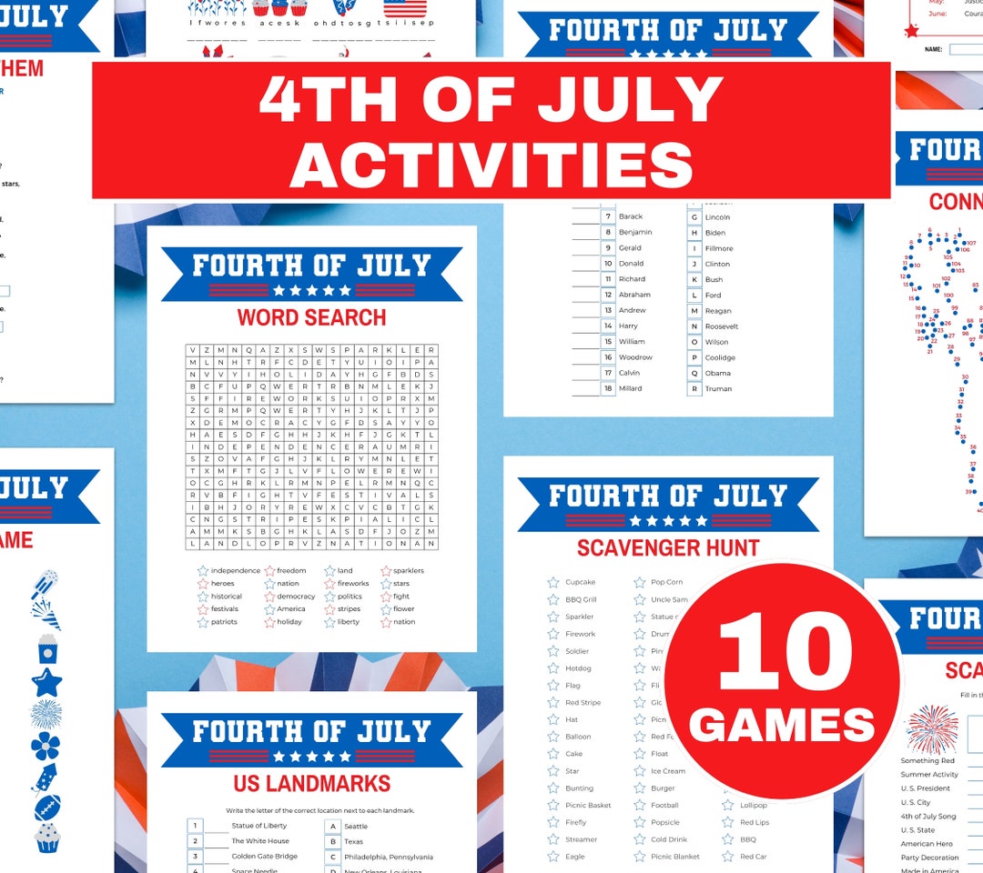 Fourth of July Activities Games Printable Bundle, Independence Day ...