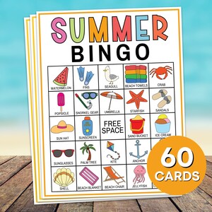60 Summer Bingo Cards Printable Game, Summer Birthday Party Bingo Game, Summer Vacation Bingo Activity for Kids, Summer Travel Bingo B29