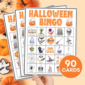 Juego imprimible de 90 cartas de bingo de Halloween, Actividad de tableros de bingo de otoño de Halloween para niños, Actividad de bingo de Halloween en el aula Juego para niños imprimible