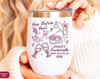 Vino Before Vows Bachelorette Wine Tumbler, Bachelorette Wine Cup Favor, Custom Bridal Party Tumbler, Winery Girls Trip Wedding Weekend Gift