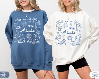 Sudadera de regalo para despedida de soltera en Aruba, sudadera personalizada con cuello redondo para despedida de soltera en la playa de Aruba, suéter personalizado para viaje de chicas en Aruba, recuerdo de fiesta nupcial para damas de honor