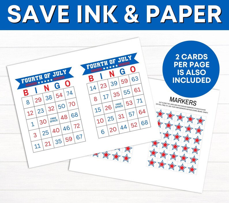 50 Fourth of July Bingo Cards Printable Game, 4th of July USA ...