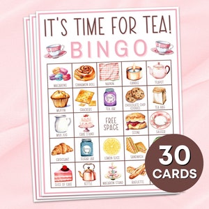 30 Tea Party Bingo Cards Printable Game, Tea Party Bridal Shower Bingo Boards Activity, Tea Party Girls Birthday Activities Bingo Game B16