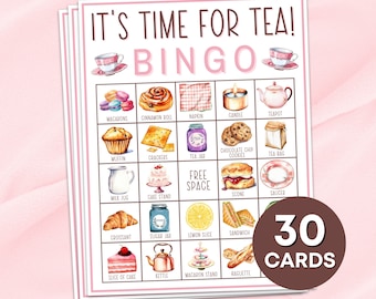 30 Tea Party Bingo Cards Printable Game, Tea Party Bridal Shower Bingo Boards Activity, Tea Party Girls Birthday Activities Bingo Game B16