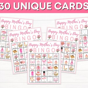 30 Mother's Day Bingo Cards Printable Game, Mothers Day Party Brunch ...