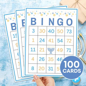 Jeu imprimable de 100 cartes de bingo de Hanoucca, planches de bingo pour la fête de Hanoucca, cartes de bingo pour enfants fête juive de Hanoucca, activité de jeu pour la fête de Hanoucca