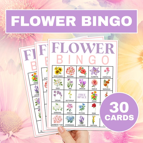 30 Flower Bingo Cards Printable Game, Floral Spring Bingo Boards Kids Classroom Activity, Garden Party Bingo Game, Gardening Bingo Game Card