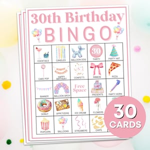 30 30e anniversaire cartes de bingo, jeu de société de bingo pour fête d'anniversaire 30e anniversaire, activité de jeu de bingo pour fête d'anniversaire pour femme pour adultes B73