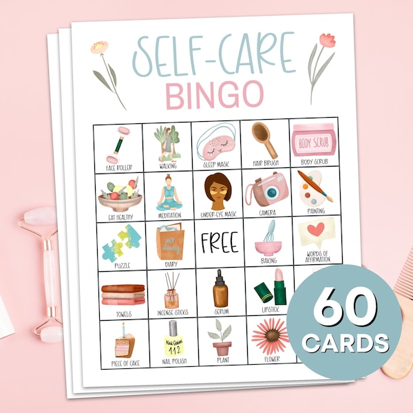 60 Self Care Bingo Game Cards Printable, Selfcare Spa Day Bingo Boards Cards Printable, Girls Night Galentines Bingo Game Activity B3