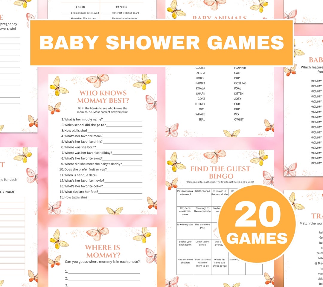 Butterfly Baby Shower Games Printable Bundle, Butterflies Baby Shower ...