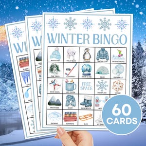 Jeu imprimable de 60 cartes de bingo d'hiver, activité de bingo d'hiver pour enfants, activité de bingo pour les vacances d'hiver en classe, jeu d'hiver imprimable pour enfants