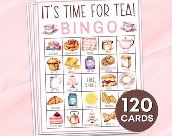 120 Tea Party Bingo Cards Printable Game, Tea Party Bridal Shower Bingo Boards Activity, Tea Party Girls Birthday Activities Bingo Game B16